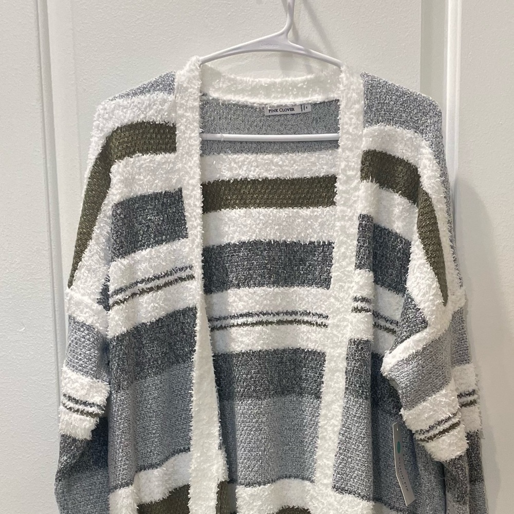 NEW…Pink Clover Striped Long Open Cardigan Sweater - Picture 3 of 5